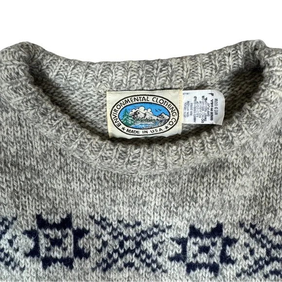 Vintage Grandpa Sweater Medium Wool Nylon Made in U.S.A. Holiday VTG Warm - Picture 2 of 6